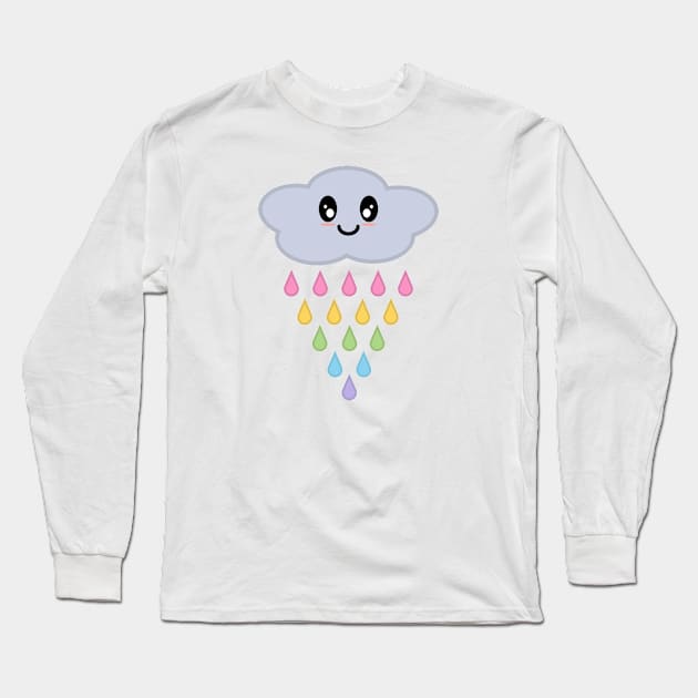 Kawaii Cute Raining Rainbow Rain Cloud in Purple Long Sleeve T-Shirt by Kelly Gigi